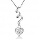 14K White Gold Swirl Filigree Puff Heart Necklace 16" C04493P