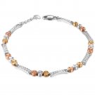 14K Tri-Color Gold Diamond-Cut Beaded Segment Bracelet 6.5" Jewelry B05106B