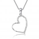 14K White Gold Diamond-Cut Heart Pendant Necklace 16'' Valentines C05937P