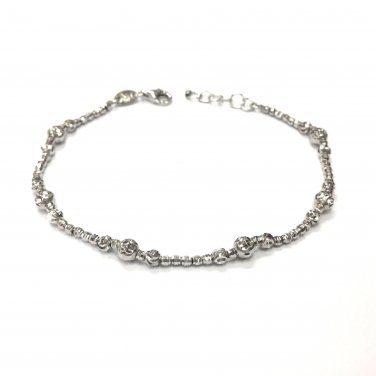 14K White Gold Diamond-Cut Beads Bracelet 6.5'' Jewelry Gift B05778B