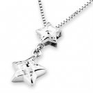 14K White Gold Diamond Cut Double Star Necklace 16" Birthday Gift C04604P