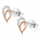 14K Italian Rose White Gold Polished Textured Heart Stud Earrings Gift C04562E_KRW