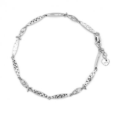 14K White Gold Fish Link Bracelet 6.5" Gift C04960B