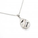 14K White Gold Swirl Puff Teardrop Star Necklace 16" Jewelry Gift B05535P