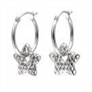14K Italian White Gold Hammered Textured Star Hoop Earrings Jewelry Gift C04212E