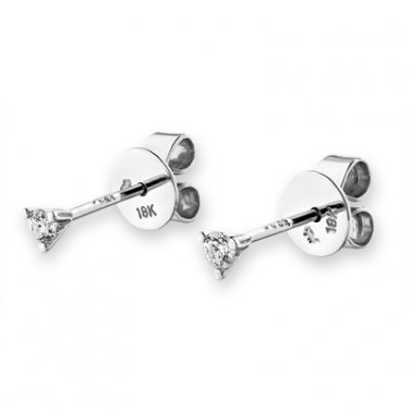 18K White Gold Diamond Solitaire (0.08cttw) Three Prong Setting Stud Earrings Jewelry D00711E
