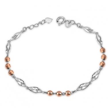 14K Rose White Gold Diamond-Cut Beads Swirl Bracelet 6.5" Gift B06087B