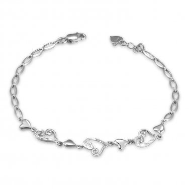 14K White Gold Polished and Diamond-Cut Hearts Bracelet (6.5") C05631B