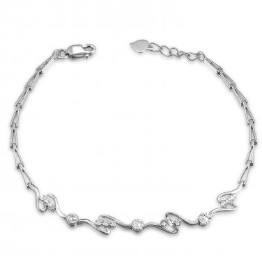 14K White Gold Diamond-Cut Bypass Swirling Segments Bracelet (6.5") B05048B