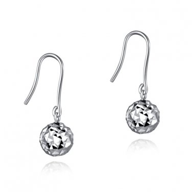 14K White Gold Diamond-Cut Ball Shepherd Hook Earrings, Women Girl Jewelry B04860E