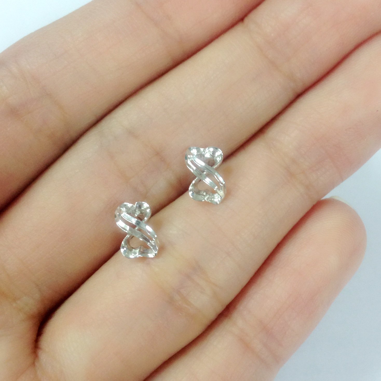 14K White Gold Gift Diamond-Cut Infinity Stud Earrings Jewelry For Couple C05685E