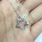 14K White Gold Diamond-Cut Star Necklace 16" Chain Gift C05647P