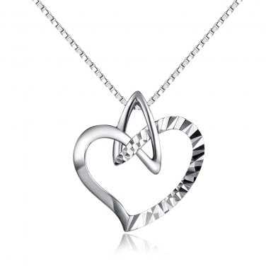 14K White Gold Diamond-Cut Heart Necklace 16", Women Jewelry Gift C05646P