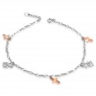 14K Rose White Gold Diamond-Cut Religious Cross Bear Anklet (23cm) C05619K