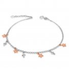 14K Rose White Gold Diamond-Cut Religious Cross Bear Anklet (23cm) C04959K