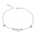 14K Tri-Color Gold Cut-out Stars and Diamond-Cut Beads Anklet (23cm) C04957K
