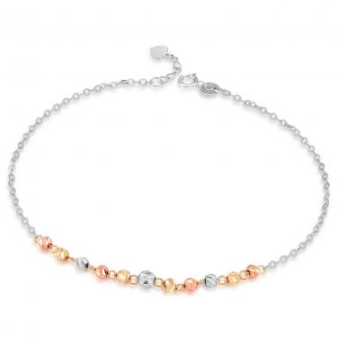 14K Tri-Color Gold Diamond-Cut Small Beads Anklet (23cm) B05856K