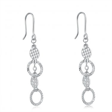 14ct Italian White Gold Textured Circle Cut-out Disc Dangle Earrings B06165E