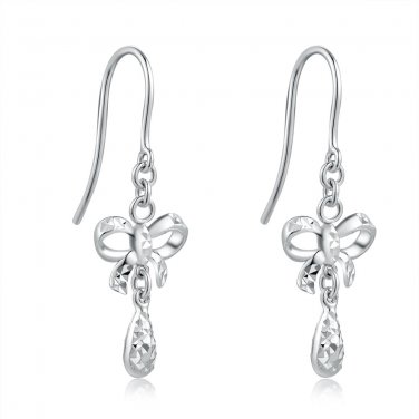14ct Italian White Gold Box and Teardrop Dangle Earrings C04377E