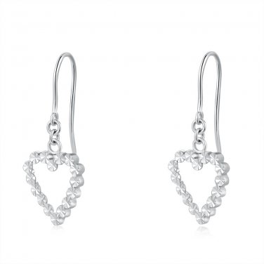 14ct Italian White Gold Hollow Heart Dangle Earrings C04126E