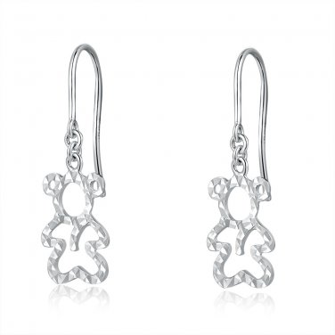 14ct Italian White Gold Cut-out Teddy Bear Dangle Earrings C04832E