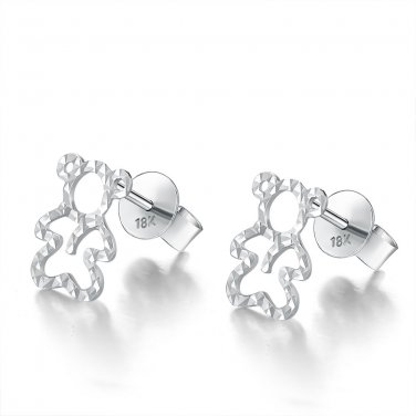 14ct Italian White Gold Cut-out Teddy Bear Stud Earrings C04699E