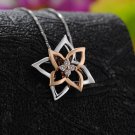 0.11cttw Diamond 18K Rose White Gold Flower Pendant on 925 Silver Necklace Jewelry Gift S08327P