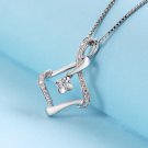 0.17cttw Diamond 18K White Gold Infinity Twist Rhombus Pendant 925 Chain N03193P