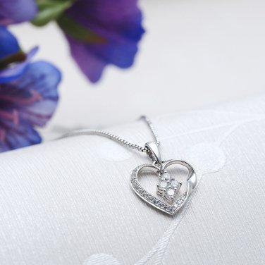 0.19cttw Diamond 18K White Gold Twist Heart Rhombus Dangle 925 Silver Necklace Jewelry Gift S06462P