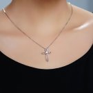0.08ct Diamond 18ct White Gold Milgrain Fishcross Penant 925 Chain S07966P