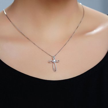 0.08ct Diamond 18ct White Gold Milgrain Fishcross Penant 925 Chain S07966P