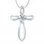 0.08ct Diamond 18ct White Gold Milgrain Fishcross Penant 925 Chain S07966P