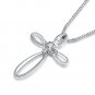 0.08ct Diamond 18ct White Gold Milgrain Fishcross Penant 925 Chain S07966P