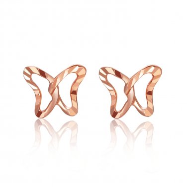 14K Rose Gold Hollow Butterfly Diamond Cutting Stud Earrings C06627E