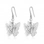 14K White Gold Butterfly Diamond Cut Dangle Earrings, Fashion Jewelry Girl Gift C04802E
