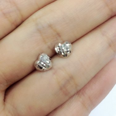 14K Italian White Gold Diamond-Cut Mini Heart Stud Earrings, Fashion Jewelry Gift for Girl C04249E