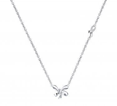 925 Sterling Silver Love Bow Knot Diamond Solitaire Necklace 16" Women Jewelry Gift S08044N