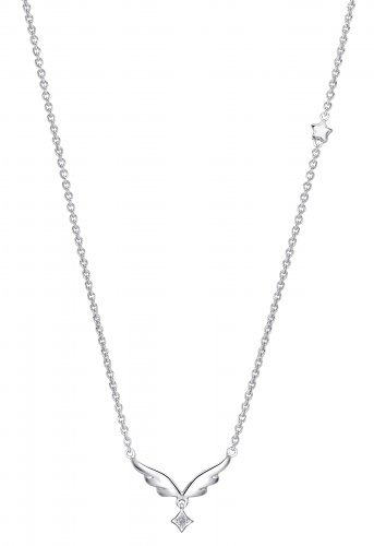 925 Sterling Silver Guardian Angel Wing Diamond Solitaire Necklace 16" Women Jewelry Gift S08043N