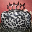 gray leopard clutch