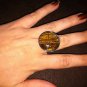 Beautiful Round Cut Tigers Eye Silver Tone Ring Size 8