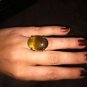 oval cut tiger's eye silver tone ring with pretty side view setting size 6