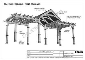 GRAPE VINE OUTDOOR PERGOLA - PATIO COVER VERANDA V3 - Full Building Plans