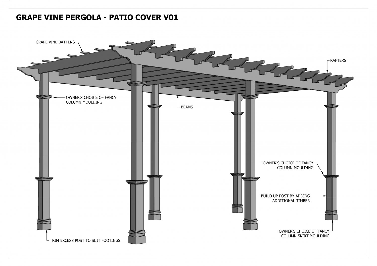 GRAPE VINE PERGOLA - OUTDOOR PATIO COVER V1 - Full Building Plans