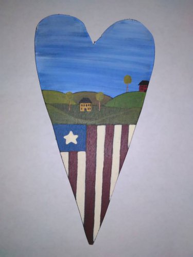 Primitive Rustic Wood Heart Cutout Painting OOAK #7 (EC-P)
