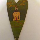 Primitive Rustic Wood Heart Cutout CHURCH Painting OOAK #1 (EC-P)