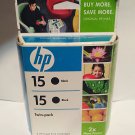 HP 15 Black Inkjet Print Ink Cartridges Twin Pack C6653FN (EC-P) HP 15 Black Inkjet Print Ink Cartridges Twin Pack C6653FN (EC-P)