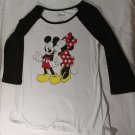 Womens Disney Mickey Minnie 3/4 Sleeve Round Neck Graphic Style Tee Large (EC-E23)