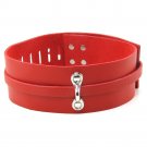 Red Leather Posture Collar Steel Spiked with Red Elliptoid Gemstone and O-ring