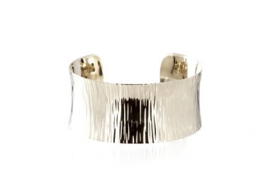 Silver Brass Cuff Bracelet with hammered finished.