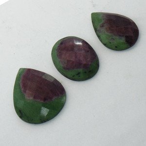 215 Carat Real RUBY ZOISITE Natural Gemstone 3pcs Lot Oval & Pear Shaped DST22